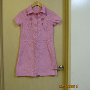 Cute VTG Pink Cotton Midi Dress-Petite M